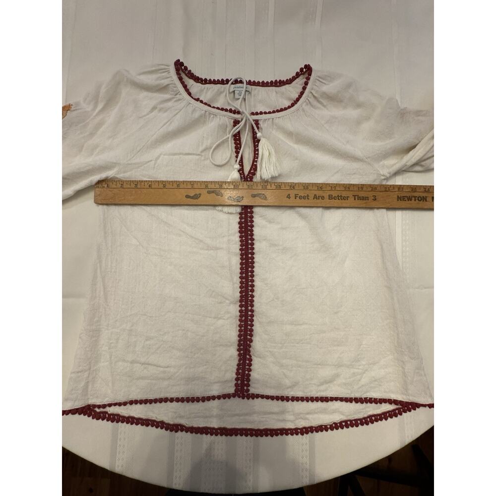 Sundance Sz PS Ivory Linen Embroidered Peasant Blouse Tassels Boho Cream - Picture 5 of 11